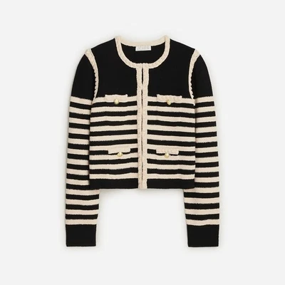 NWT J.Crew Odette Sweater Lady Jacket in Black Muslin Striped Boucle Cardigan XS - Image 1 of 4