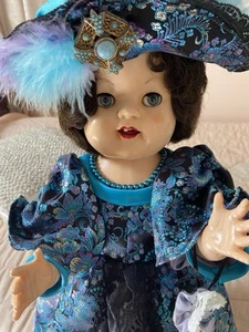 Vintage English Hard Plastic Doll With Beautiful Dress, Hat And Reticle Bag etc. - Picture 1 of 12