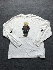 Polo Ralph Lauren Shirt Youth XL White Long Sleeve Polo Bear Graphic Tee - Picture 1 of 10
