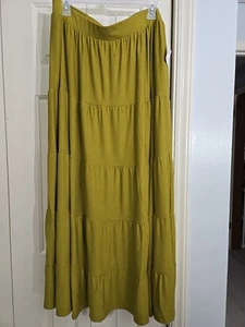 NWT ZENANA Women's Chartreuse Tiered Elastic Maxi Skirt Size 3X - Picture 1 of 8