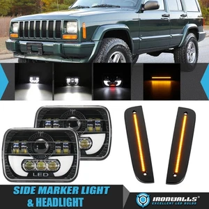 7x6" LED Headlights Hi-Lo DRL+ Side Marker Lights Kit for Jeep Cherokee 1997-01 - Bild 1 von 12