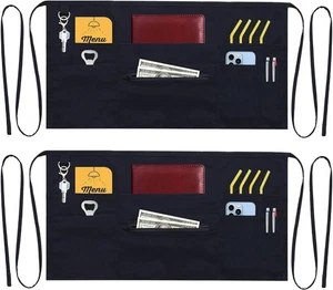 Delantales de servidor 7 bolsillos con bolsillo con cremallera (paquete de 2) - delantales para mujer hombre - wai - Imagen 1 de 4