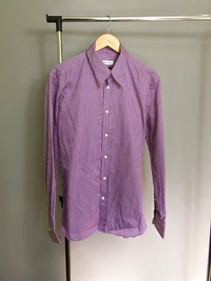 Versace Collection Vintage TG 42 camicia cotone manica lunga viola a righe slim - Immagine 1 di 4