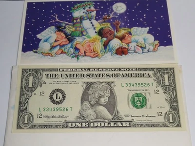 1999 UNITED STATES HOLIDAY ANGEL 1 DOLLAR BILL. WALMART. UNCIRCULATED LOVENOTE 3 - Image 1 of 4