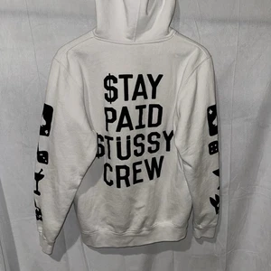Stussy Stay Paid Crew Double Sided Hoodie Sz M White Made In US Streetwear - Picture 1 of 18