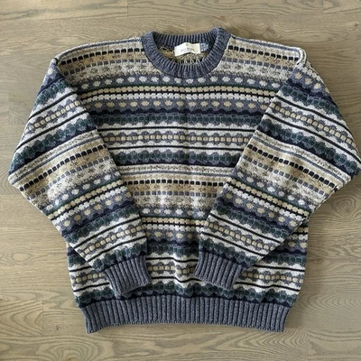 Vintage Bill Blass Sweater Men XXL Blue Gray Crewneck Grandpa 90s Made in USA - Image 1 of 4