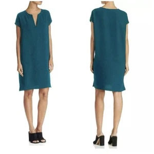 Theory Saturnina Split-Neck Shift Dress Teal Size Petite - Picture 1 of 5