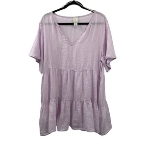 Joie Linen Mini Shift Dress Size Large Lavender Flutter Sleeve Split V neck - Picture 1 of 11