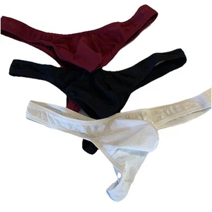 Tanga G-String Herren 3er Pack Schwarz Burgund Rot Weiß Neu mit Etikett Medium Stretch - Bild 1 von 24