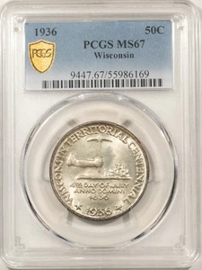 1936 WISCONSIN COMMEMORATIVE HALF DOLLAR - PCGS MS-67 SUPERB! VIRTUALLY PERFECT! - Picture 1 of 3