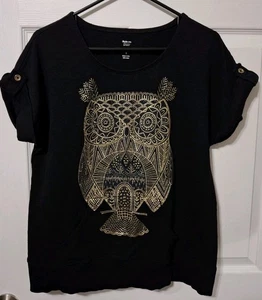 Style & Co Sport Negro Dorado Elástico Algodón BÚHO Canguro Bolsillo Pequeño - Imagen 1 de 7