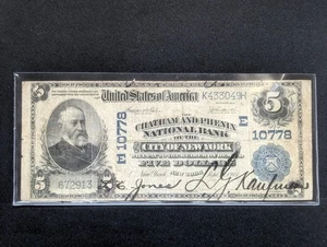 1902 $5 Five Dollar National Currency Note Chatham & Phenix Bank of New York - Picture 1 of 2