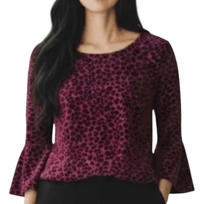 Talbots Velvet Burnout Bell Sleeve Top Animal Leopard Print Plus Size 3X - Image 1 of 4