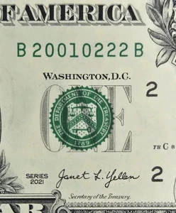 True Trinary Feb 22 2001 B-Day Note Fancy Serial Number 20010222 One Dollar Bill - Picture 1 of 3