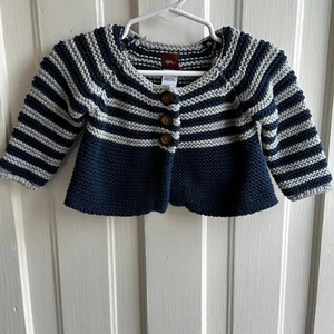 Tea Collection Navy Knit Stripe Cardigan Sweater - Picture 1 of 5