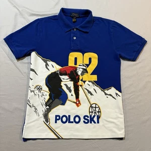 Polo Ralph Lauren Polo Shirt Kids Sz L Blue Ski 92 Stadium Retro Skier - Picture 1 of 14