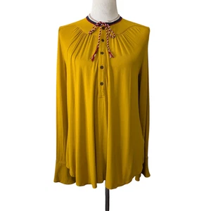 Akemi + Kin Womens Size S Mustard Yellow Goldie Tassel Tie Soft Rayon L/S Top - Picture 1 of 9
