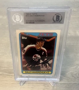 Dale Hawerchuk Jets 1990 Topps Autographed Beckett BAS Slabbed Card COA #141 - Picture 1 of 5