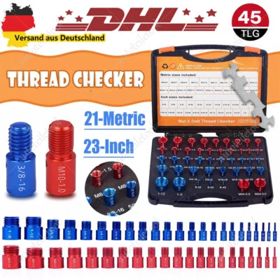 MARKENLOS 44tlg Metrisch+Zoll Gewinde Prüfer Identifizieren Mutter & Schraube Gewindelehre