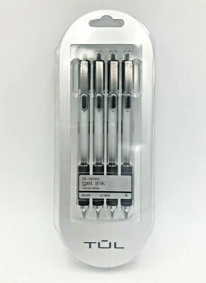 TUL Gel Pens, Medium Point, 0.7 mm, Silver Barrel, Black Ink, Pack Of 4 Pens - Image 1 of 3