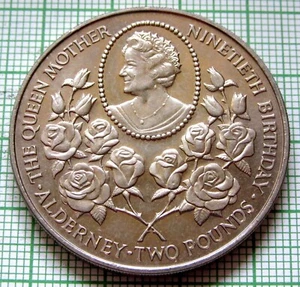 ALDERNEY 1990 2 POUNDS, Queen Mother's 90th Birthday UNC yes we combine shipping - Picture 1 of 6