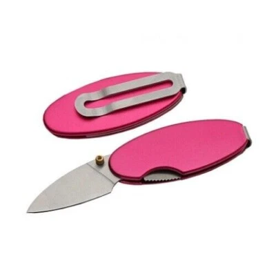 Mini Pebble Pink Money or Pocket Clip Linerlock Knife - Image 1 of 3