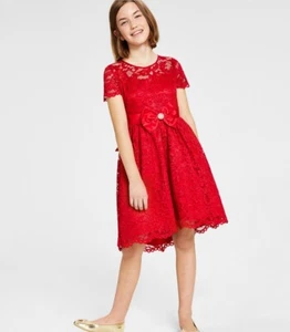 Rare Editions Big Girls Glitter Lace High Low Dress With Scallop Hem Size 14 - Picture 1 of 5