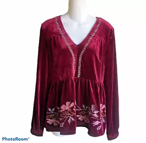 Top Love Riche Boho vino bordeaux velluto vita alta ricamato nuovo con etichetta donna medio - Foto 1 di 5