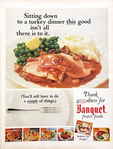 PRINT AD Banquet Frozen Foods 1966 10.5x13 TV Dinners Turkey - Picture 1 of 1