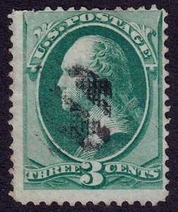 US Scott 136A, 1870 Washington, 3c grün (I. Grill), gebraucht - Bild 1 von 1