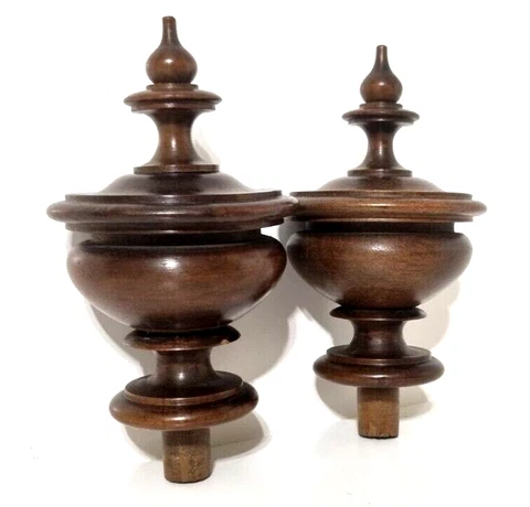 Post finial pair victorian carving newel Antique french architectural salvage 5" Cover