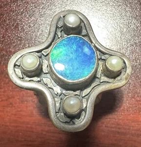 Iriniri Designs Fire Opal & Pearls Sterling Silver Ring Size 5 OOAK Rare - Picture 1 of 19