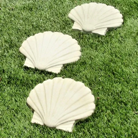 VINTAGE SEASHELL STEPPING STONE (Set/3) Solid Cement Concrete Garden Lawn Step Cover