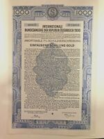 Lei  GOLDFRANCS   UNIFIED GOLD  BONfDS 1929 ROMANIA NOT CANCELLED 4% 1000-