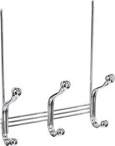 6 Hook Rack for Coats Towels, Chrome Metal Over the Door Storage Organizer - Picture 1 of 2