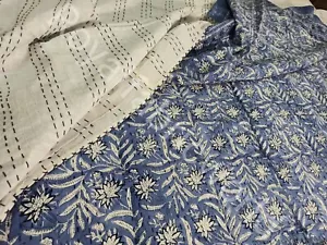 Bedding Kantha Bedspread Throw Cotton Bedcover Block Print Handmade Embroidery - Picture 1 of 14