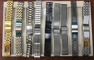 Colección de pulseras de reloj de 18 mm 9 piezas de acero inoxidable parcialmente chapadas en oro varios modelos - Imagen 1 de 2