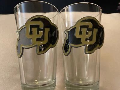 2 CU Buffaloes 5.5'' Glass University of Colorado Pub Style Metal On Glass Set - Image 1 of 4