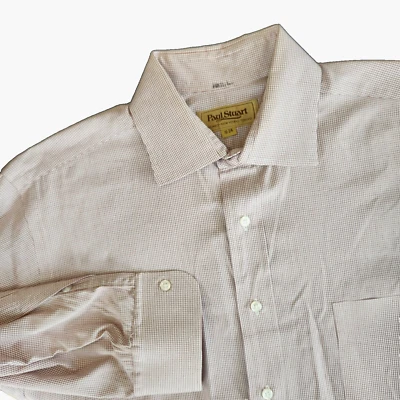 Paul Stuart Mens Dress Shirt Maroon White Gingham Check 16/34 Sz L Made USA - Image 1 of 4