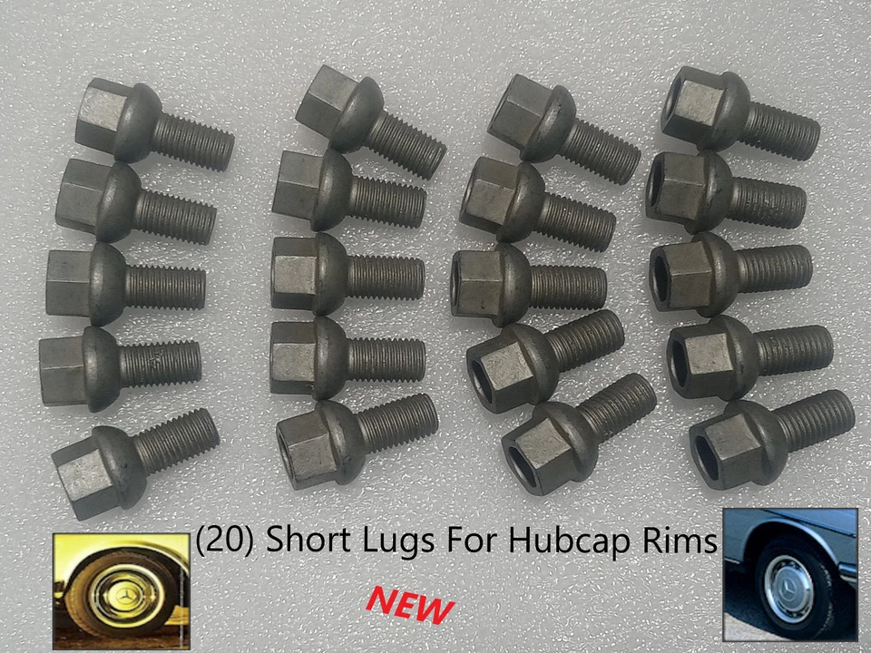 Set 20 New Short Lugs Bolts Mercedes Hubcap Wheels Rims w123 r107 111 113 108 - Image 1 of 2