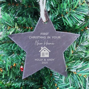 Personalisierte erste Weihnachten in Ihrem neuen Zuhause Schieferstern Weihnachtsdeko Kugel - Bild 1 von 20