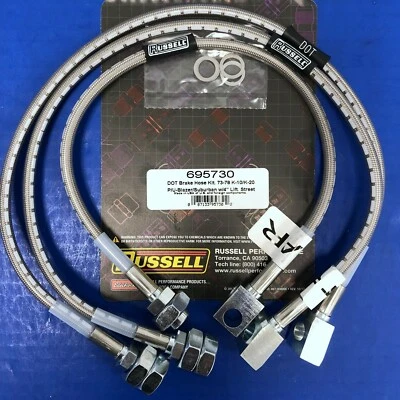 Russell 695730 Stainless Steel  Brake Hose Kit Chevy  K10 K20 1973-78  4" Lift - Image 1 of 2