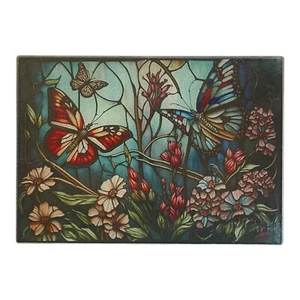 8x11 Tempered Glass Cutting Board~StainGlass Scene~Butterflies~Flower~Kitchen - Picture 1 of 1