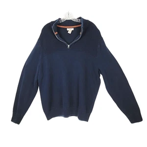Dockers Men L / XL Navy Blue Cotton 1/4 Zip Mock Neck Sweater Pullover Preppy - Picture 1 of 8