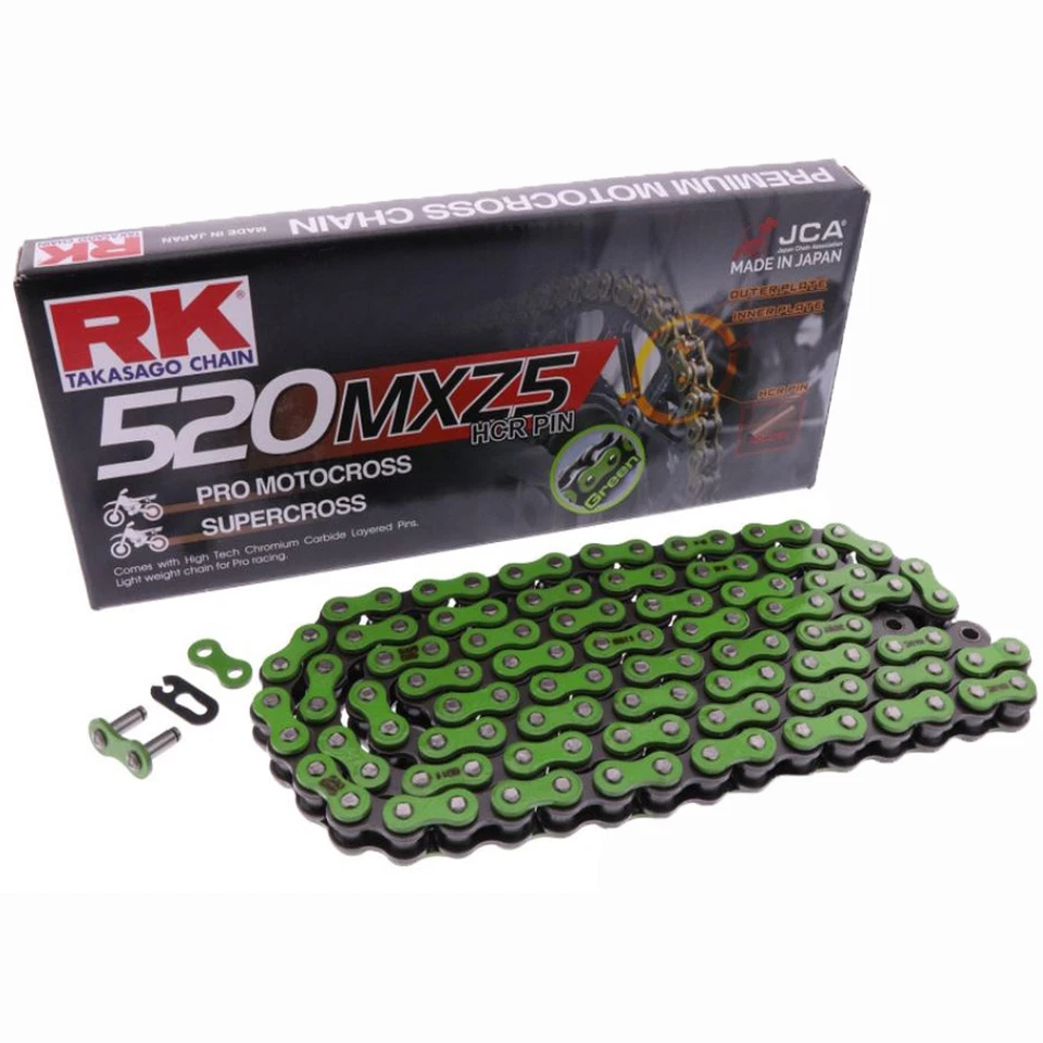 RK MXZ5 Supercross Antriebskette Grün 520 Teilung 118 Glieder offen +Clipschloss - Bild 1 von 1