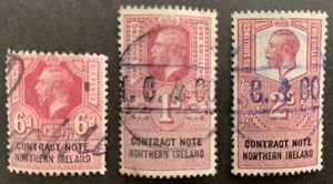 GB KGV RARE, RARE, RARE. 6d, 1/-, 2/- CONTRACT NOTE NORTHERN IRELAND Handstamped - Picture 1 of 1