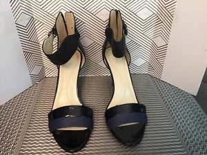 Tahari Laura Open Toe Heels Size 11M Black On Black Buckle And Zipper Back - Picture 1 of 7