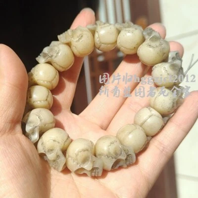 Antiguo Esqueleto Bovino Tallado Calavera Cabeza Cuentas Pulsera Cadena de Mano Colección de Regalo Foto 1 de 4