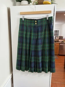 Falda plisada vintage años 90 80 Sunny Leigh 100 % seda tartán a cuadros mediana vacaciones - Imagen 1 de 5