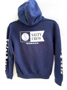 Salty Crew Alpha Flag Boys Youth Hood Fleece Sweatshirt Navy Pullover Medium 5-2 - Picture 1 of 8